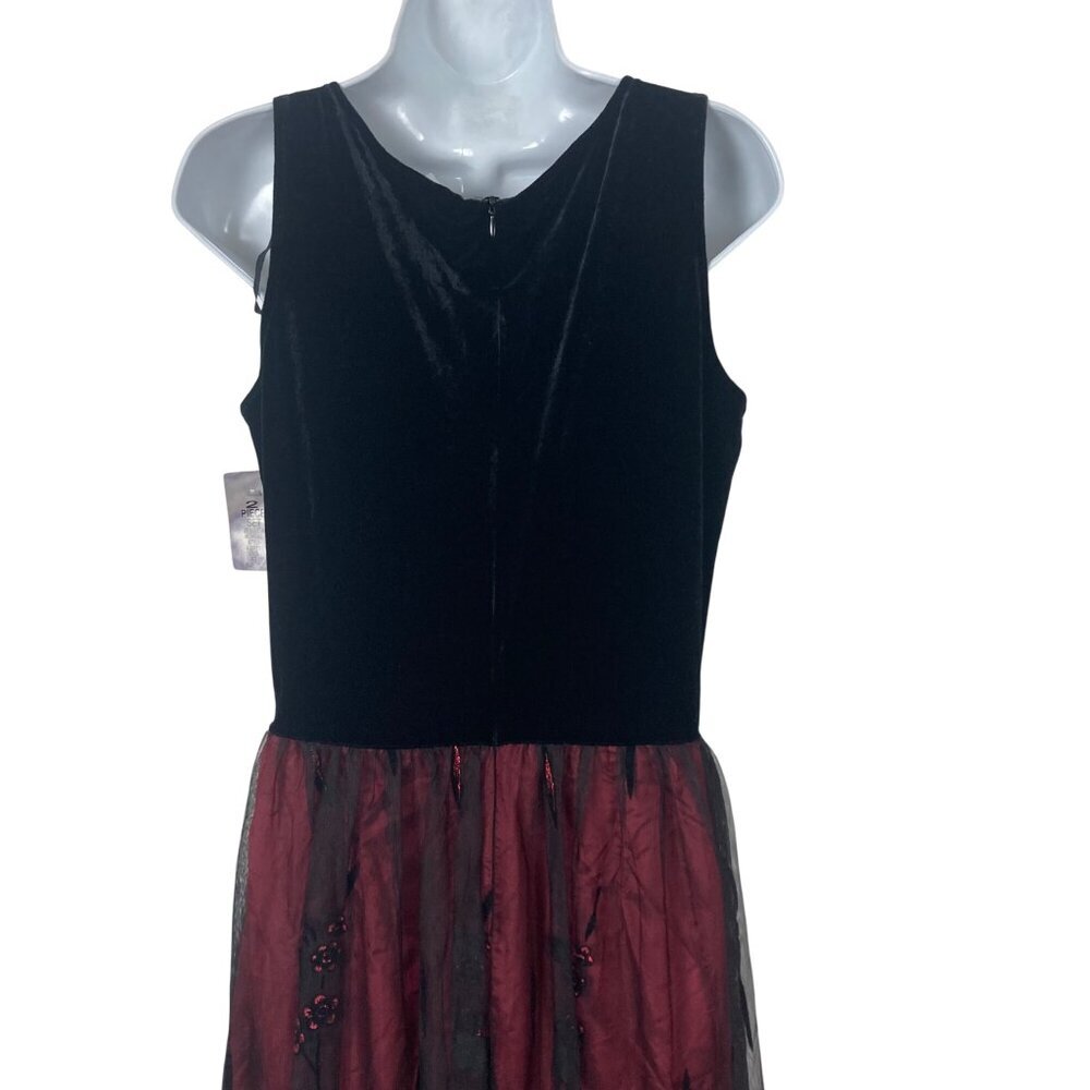 Vintage Jessica Howard Maxi Dress 12 Black Velvet Top Red Skirt Witchy Goth - Picture 9 of 10